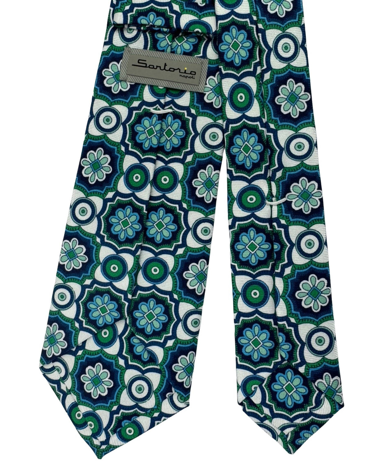 Sartorio Napoli Sevenfold Tie Green Blue White Ornamental Tile Design