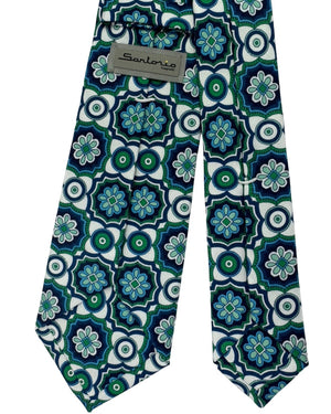 Sartorio Napoli Sevenfold Tie Green Blue White Ornamental Tile Design
