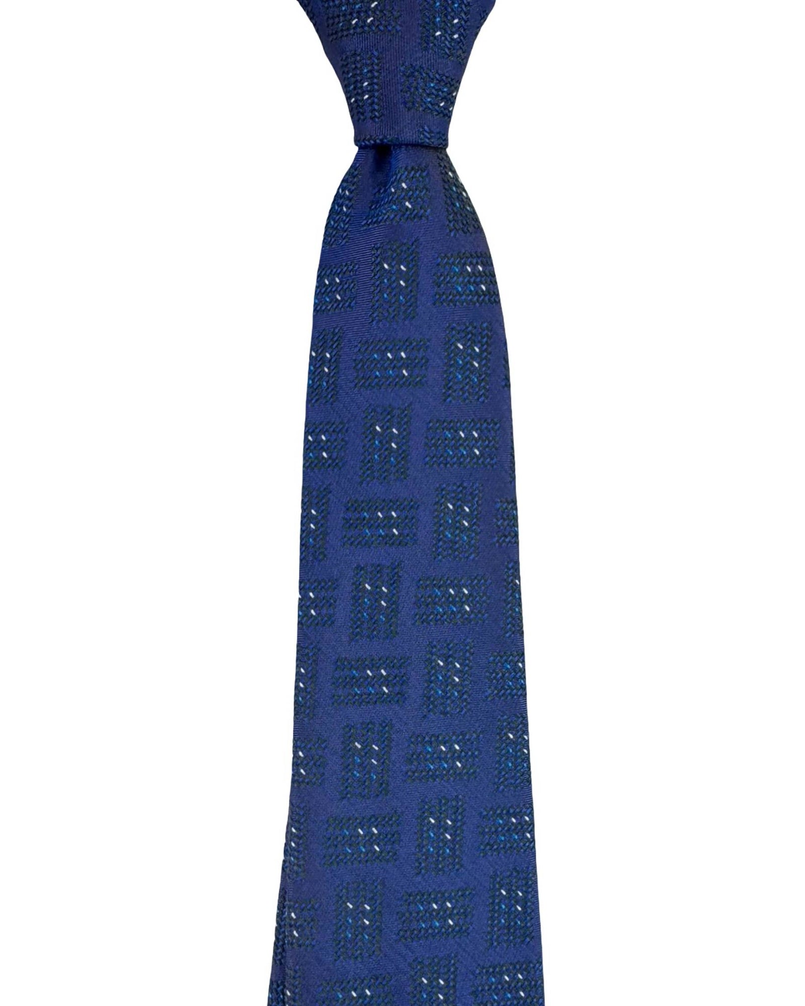 Sartorio Napoli Sevenfold Tie Sapphire Blue Block Pattern