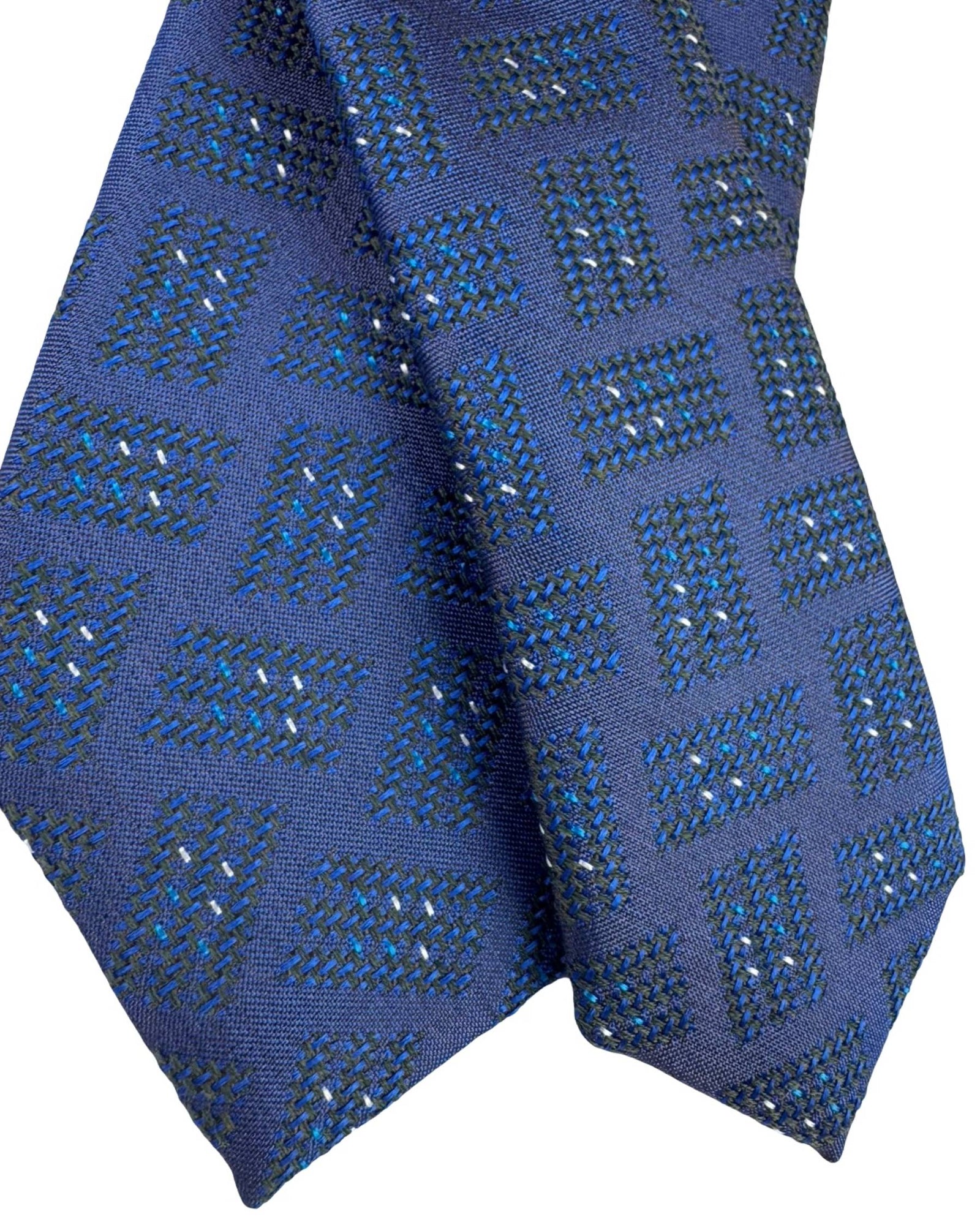 Sartorio Napoli Sevenfold Tie Sapphire Blue Block Pattern