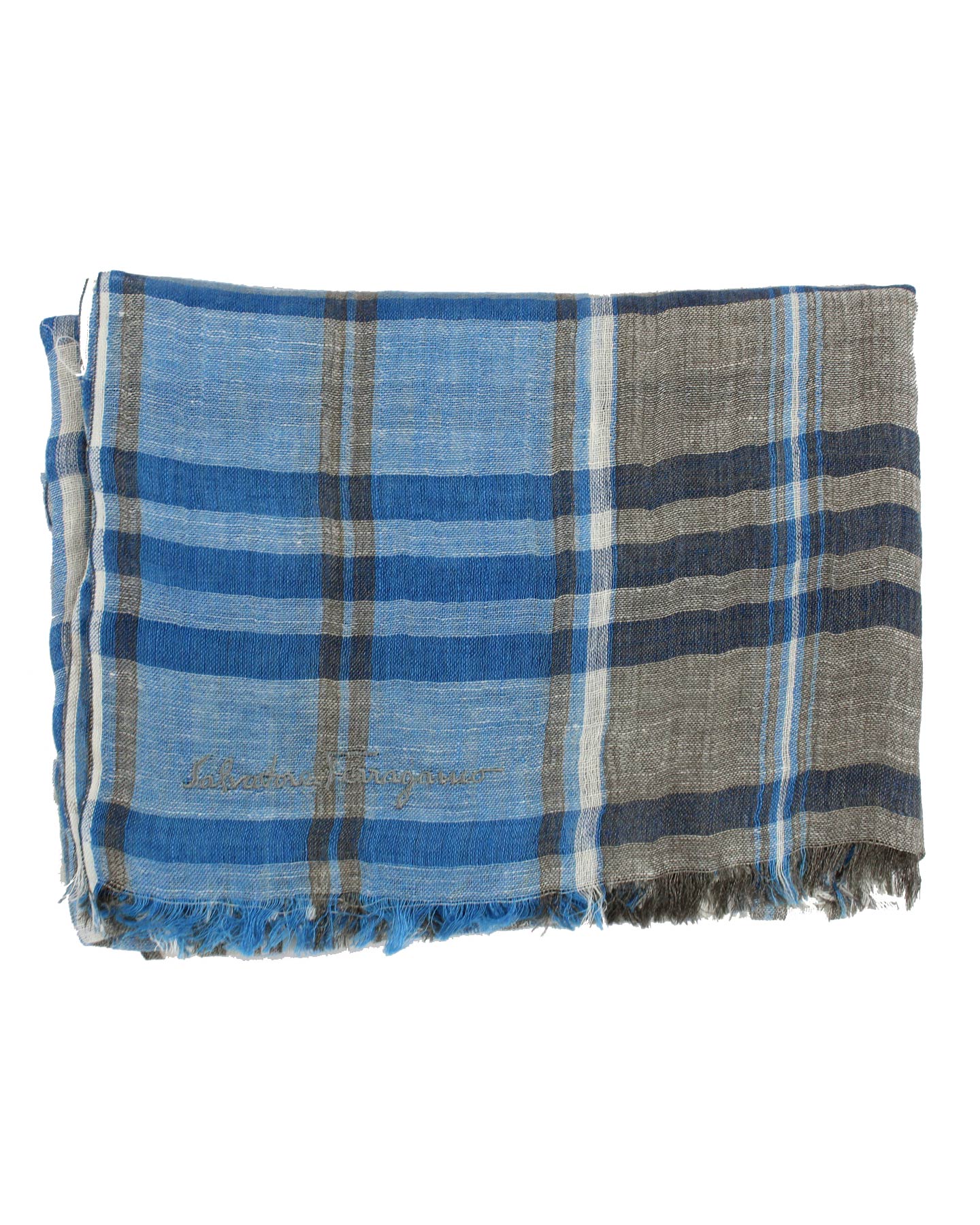 Salvatore Ferragamo Scarf Blue Gray Plaid