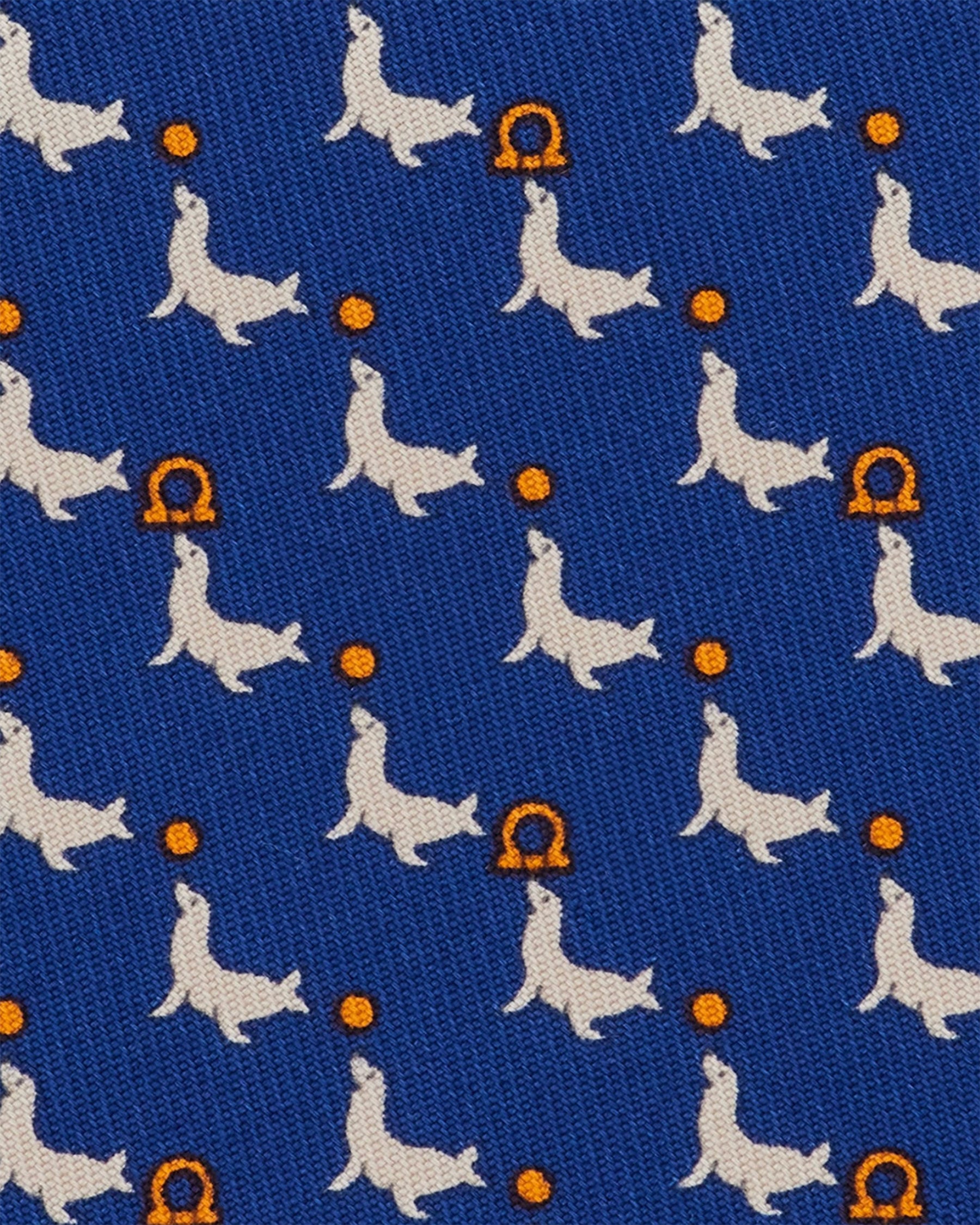 Salvatore Ferragamo Silk Tie Navy Blue Seal & Gancini Pattern - New Collection