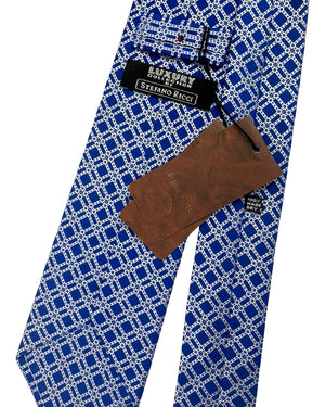 Stefano Ricci Tie royal Blue Silver Geometric Lattice