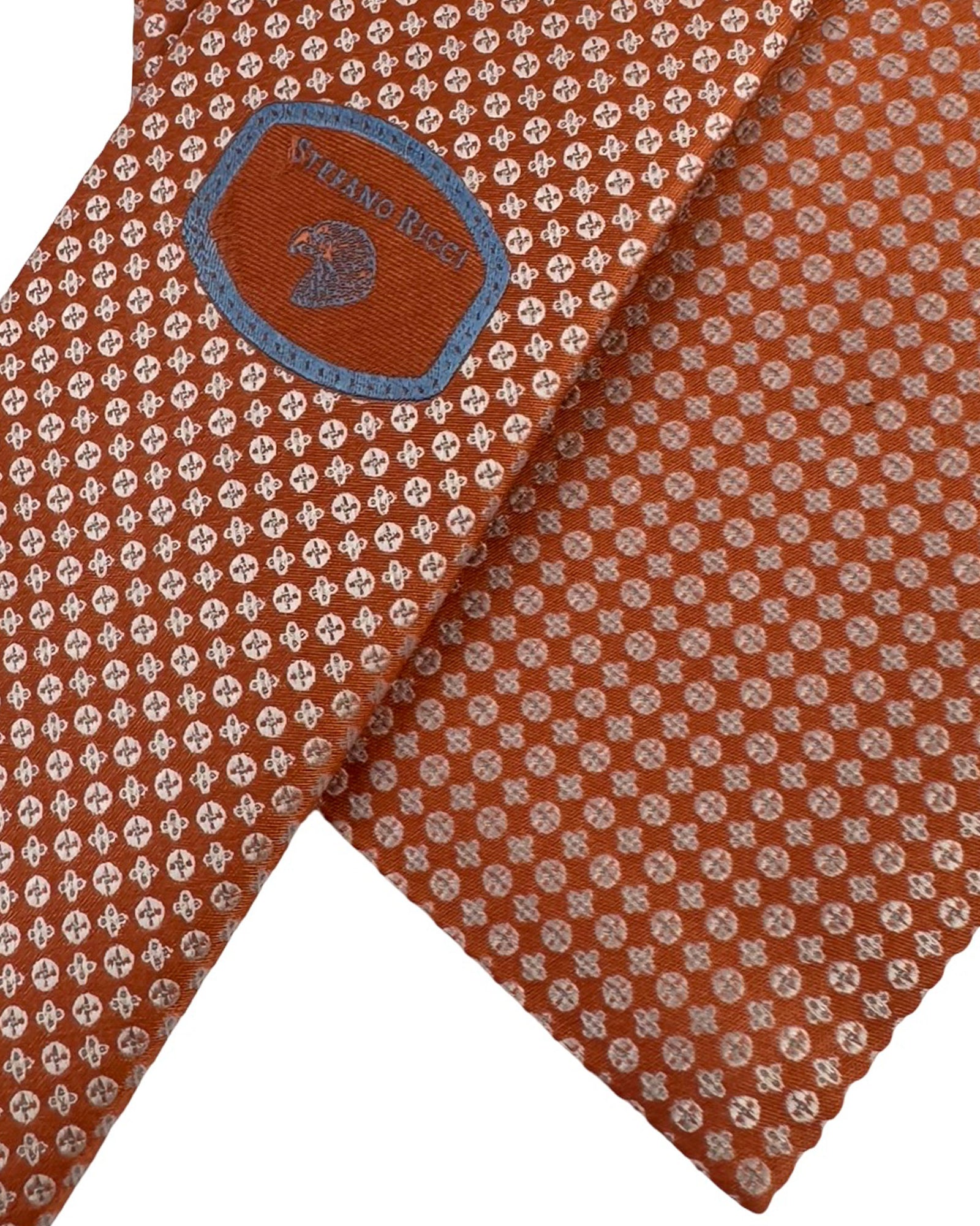 Stefano Ricci Tie Peach-Orange Silver Geometric