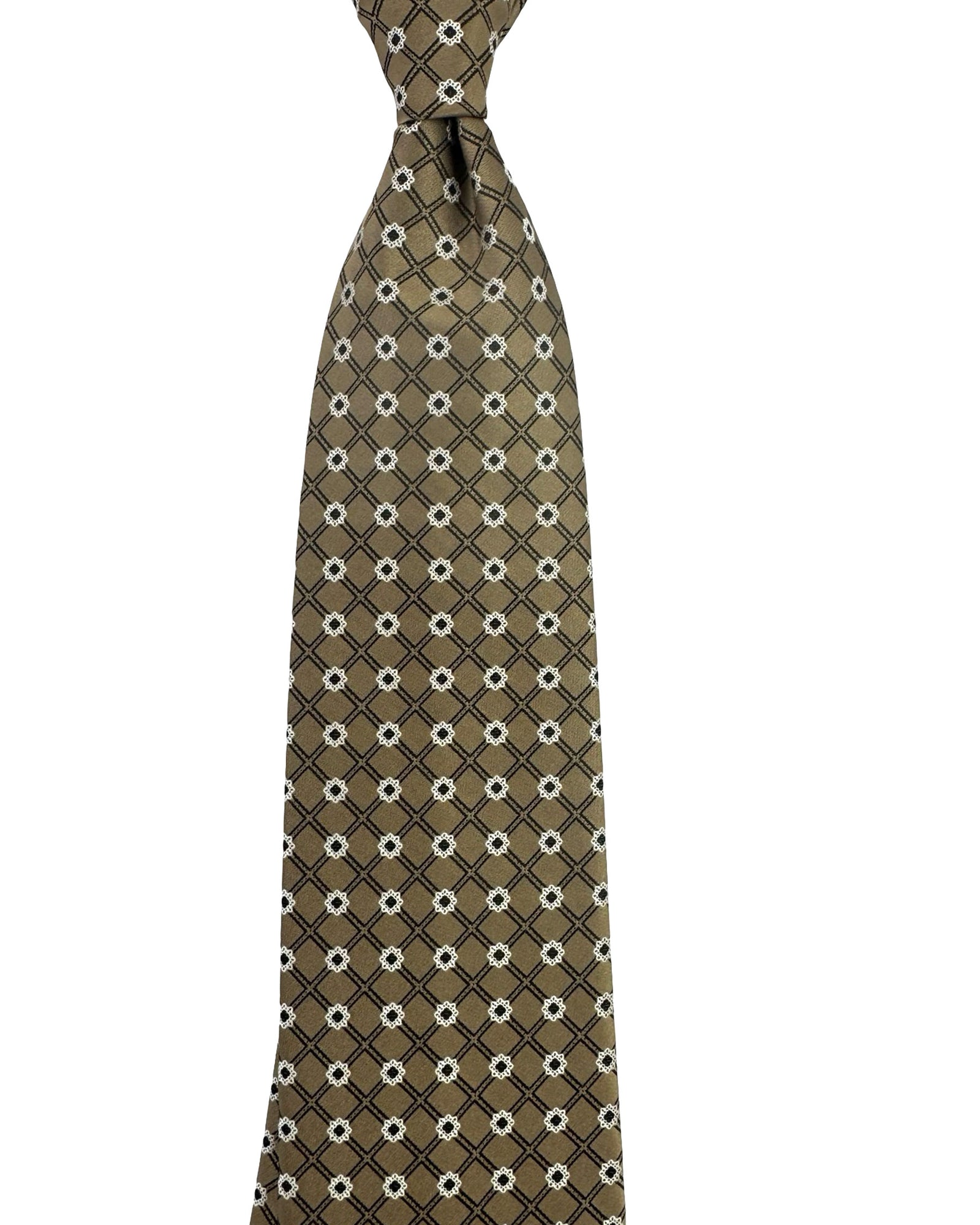 Stefano Ricci Tie Taupe Geometric Mini Flowers