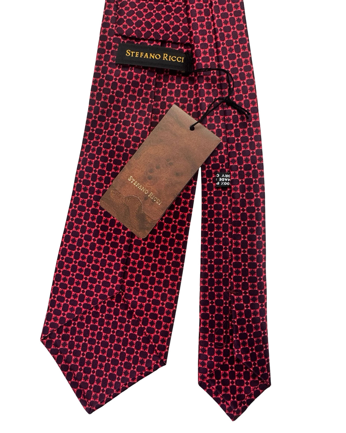 Stefano Ricci Tie Maroon Red Geometric Design Genuine