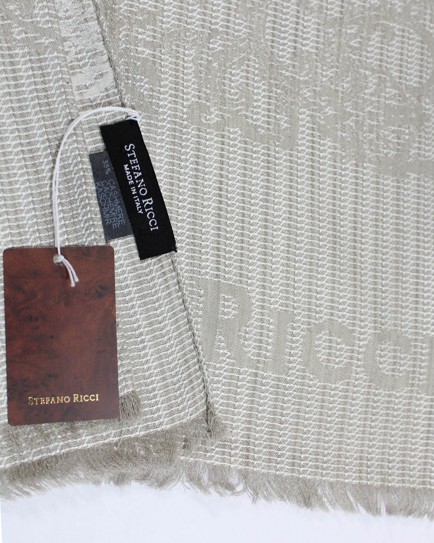 Stefano Ricci Scarf Beige White Pattern - Luxury Cashmere Silk