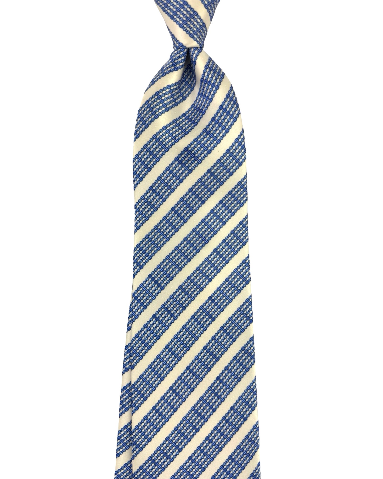 Stefano Ricci Silk Tie White Royal blue Pattern Stripes