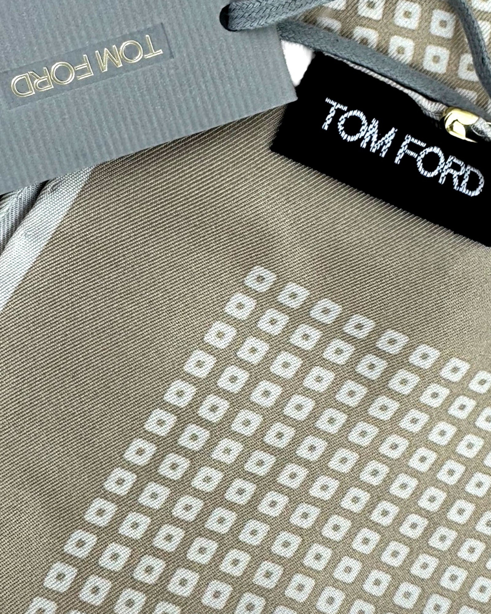 Tom Ford Silk Pocket Square Taupe Geometric Squares Design
