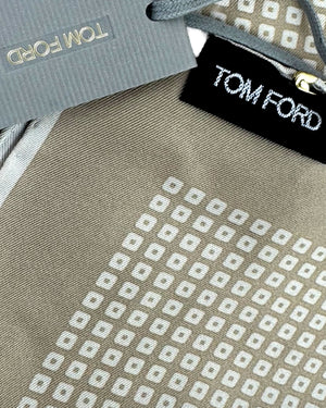 Tom Ford Silk Pocket Square Taupe Geometric Squares Design