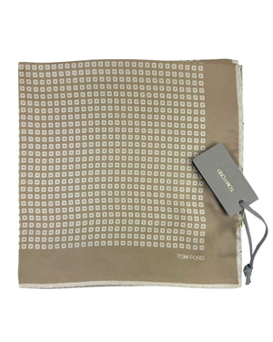 Tom Ford Silk Pocket Square Taupe Geometric Squares Design