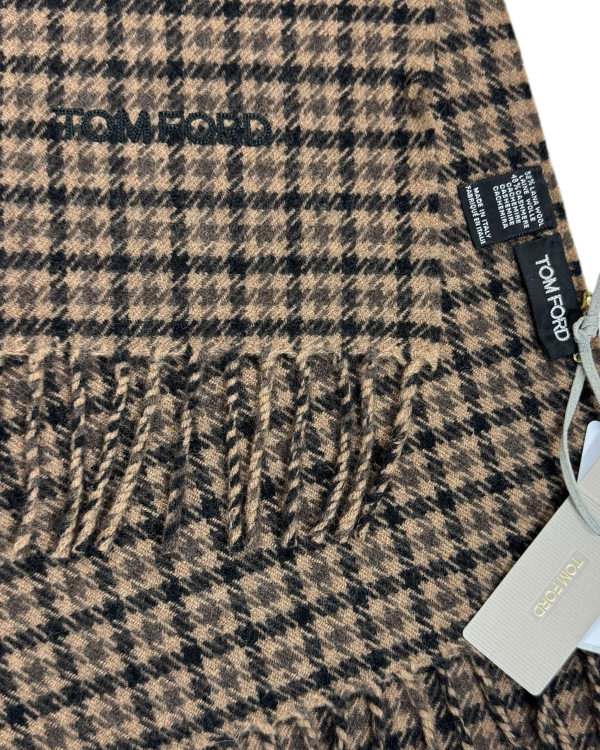 Tom Ford Scarf Brown Check Wool Cashmere