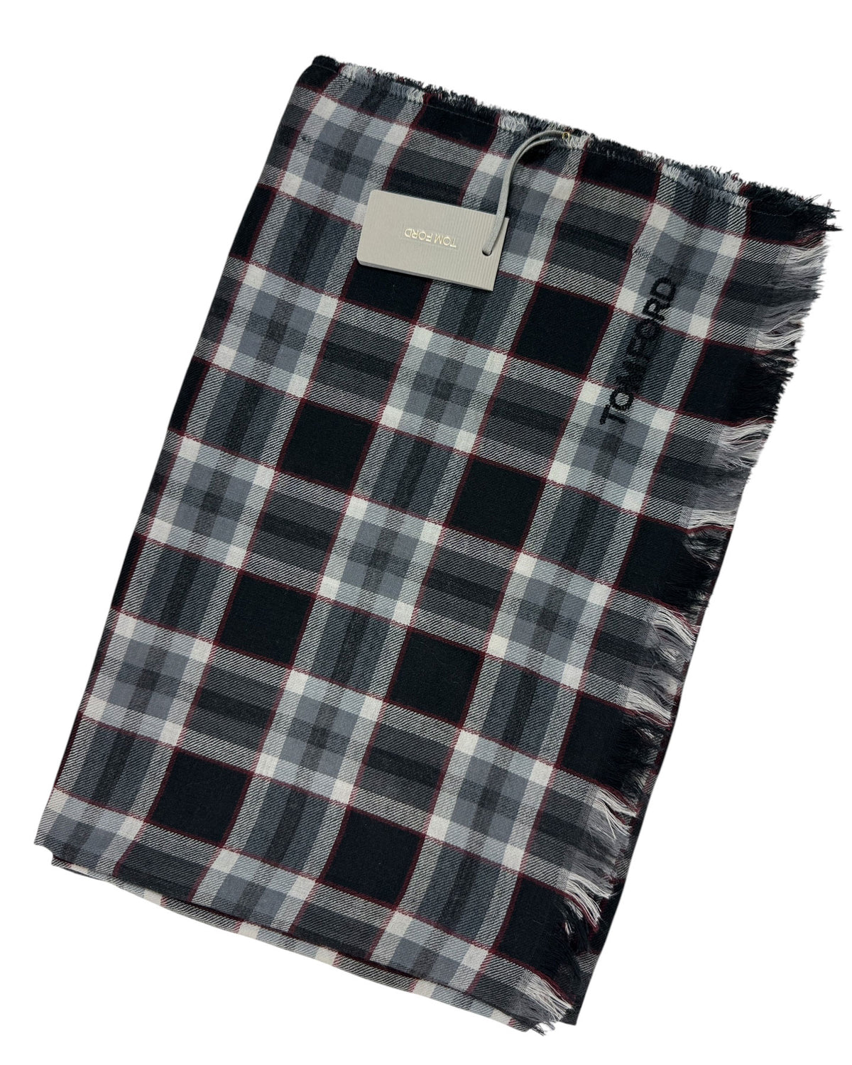 Tom Ford Wool Scarf Gray Check