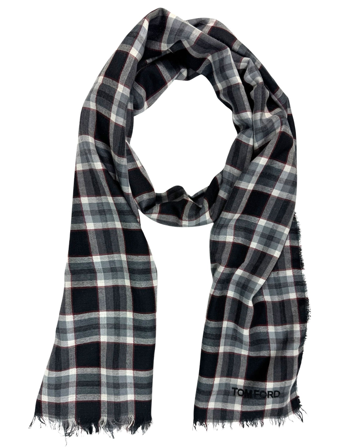 Tom Ford Wool Scarf Gray Check