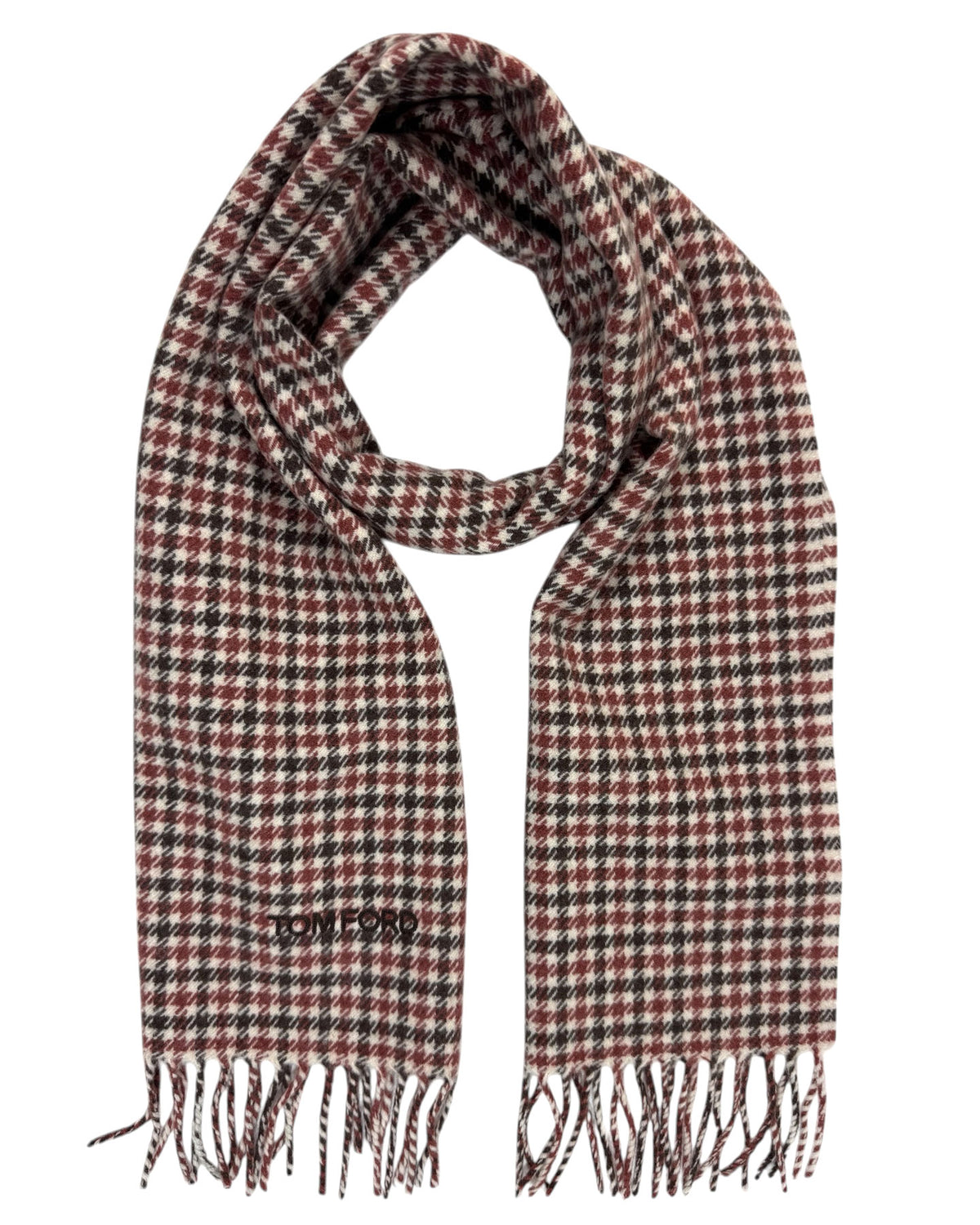 Tom Ford Scarf Brown Maroon Check Wool Cashmere