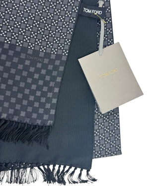 Tom Ford Silk Scarf Gray Black Silver Design - Fringe
