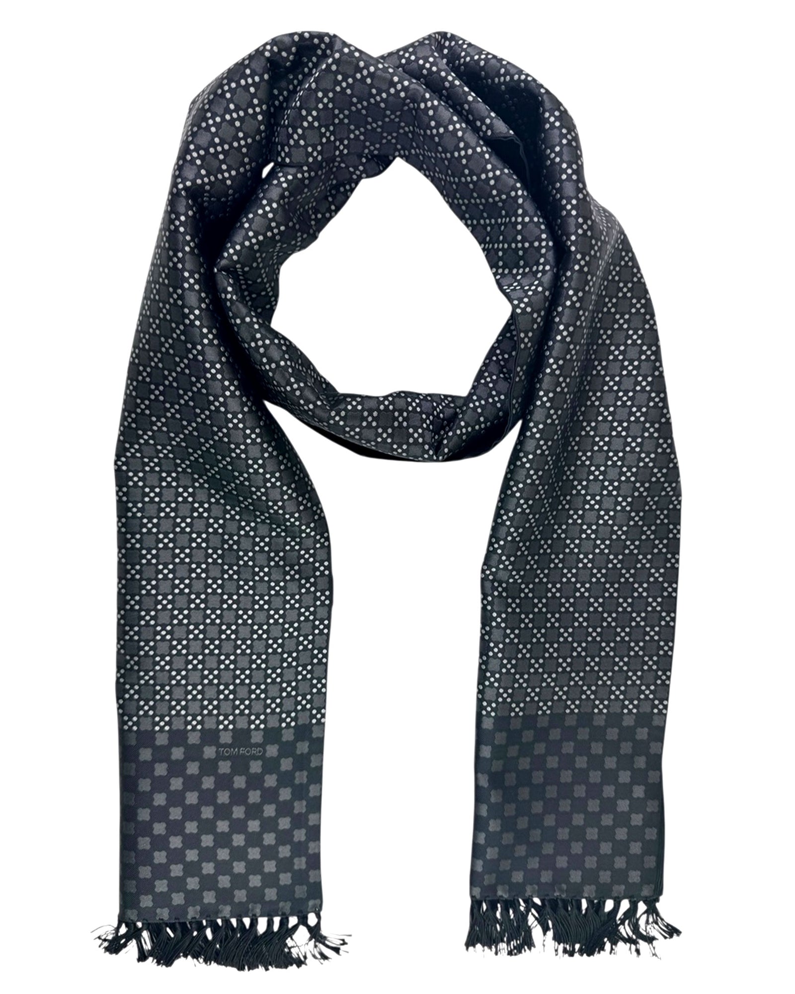 Tom Ford Silk Scarf Gray Black Silver Design - Fringe