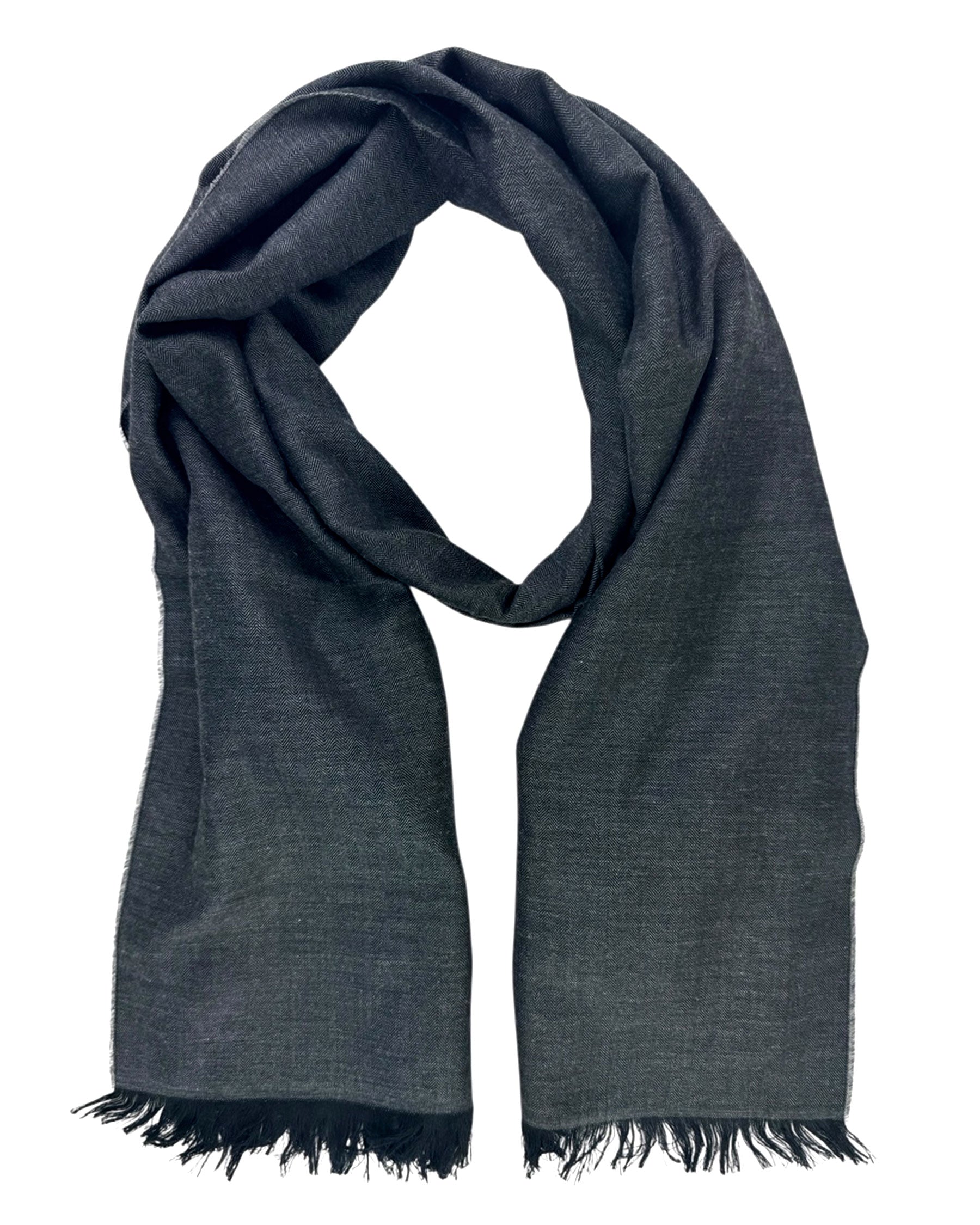 Tom Ford Scarf Gray Black Solid Herringbone - Cashmere Silk Shawl