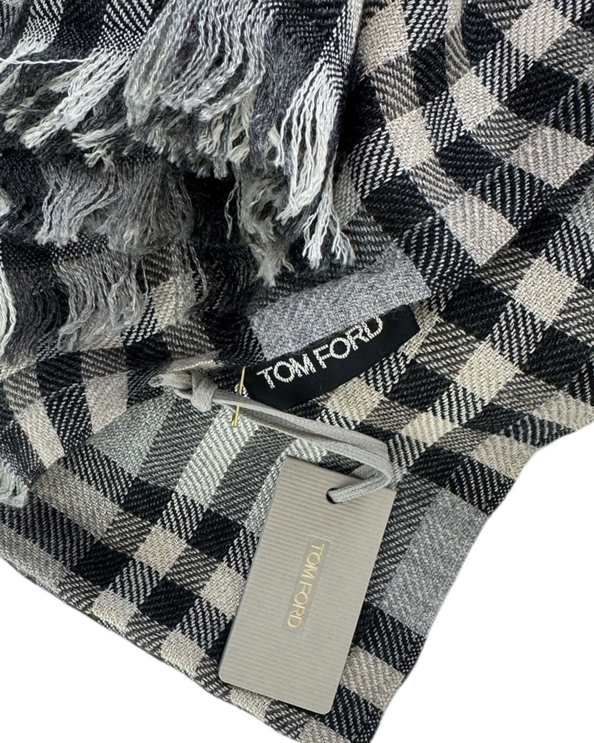 Tom Ford Scarf Gray Black Check - Cashmere Silk Shawl