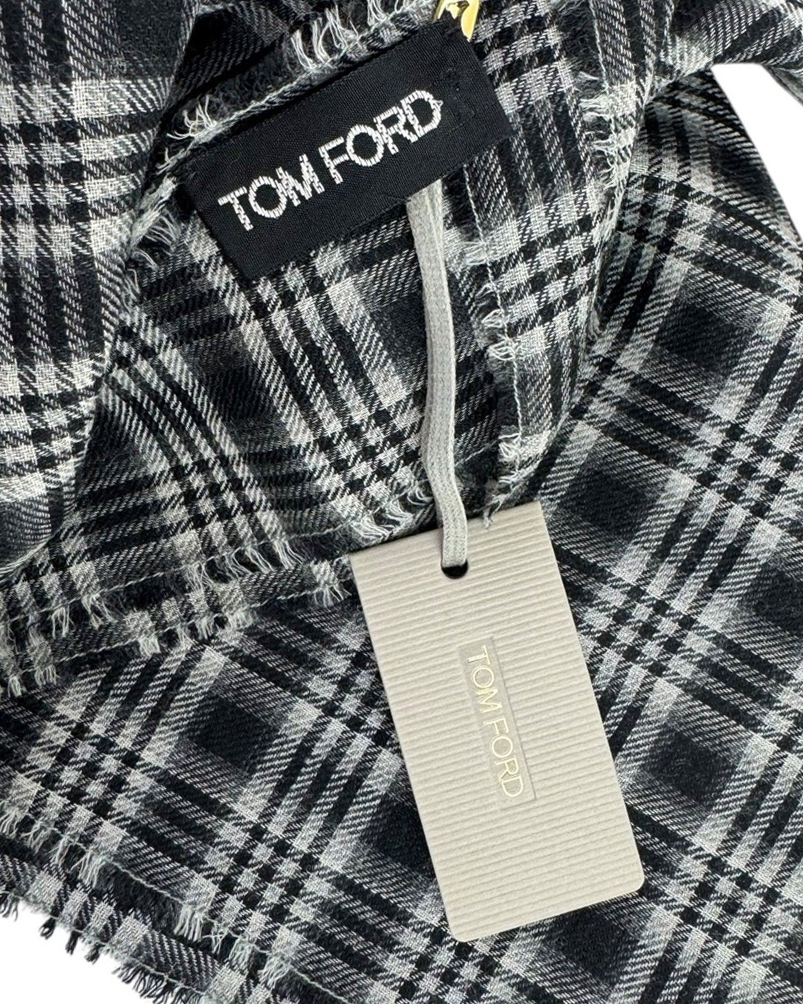 Tom Ford Wool Scarf Gray Black Check Plaid - Men Collection