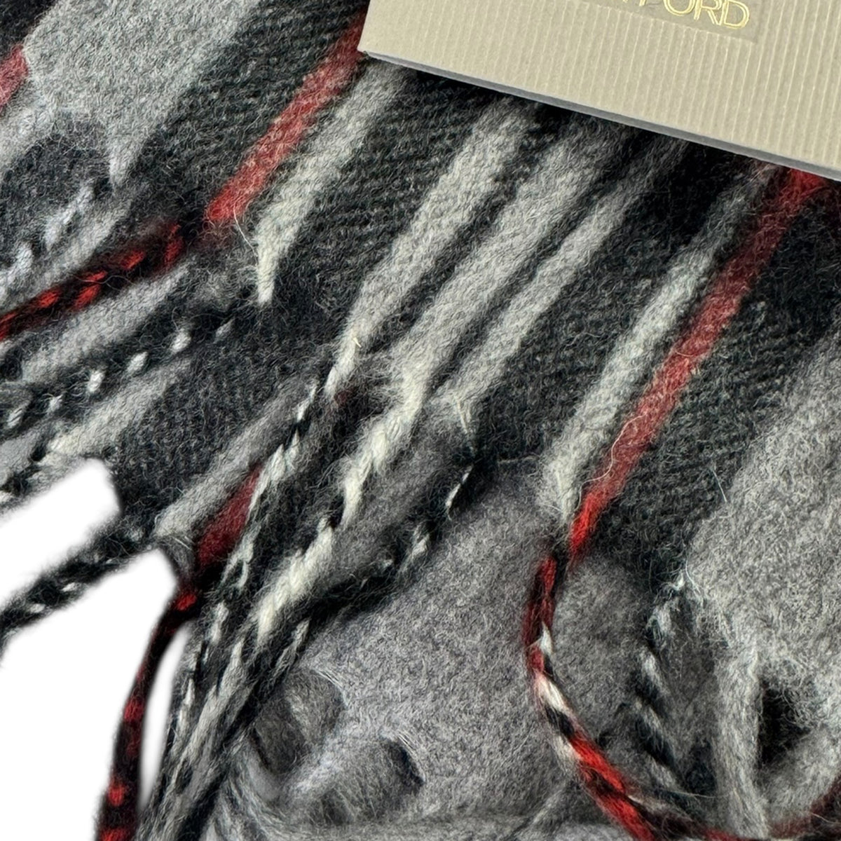 Tom Ford Cashmere Scarf Gray Black Plaid Check Men Collection