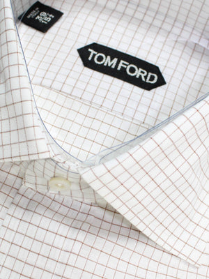 Tom Ford Dress Shirt White Maroon Check 39 - 15 1/2 Modern Fit REDUCED SALE