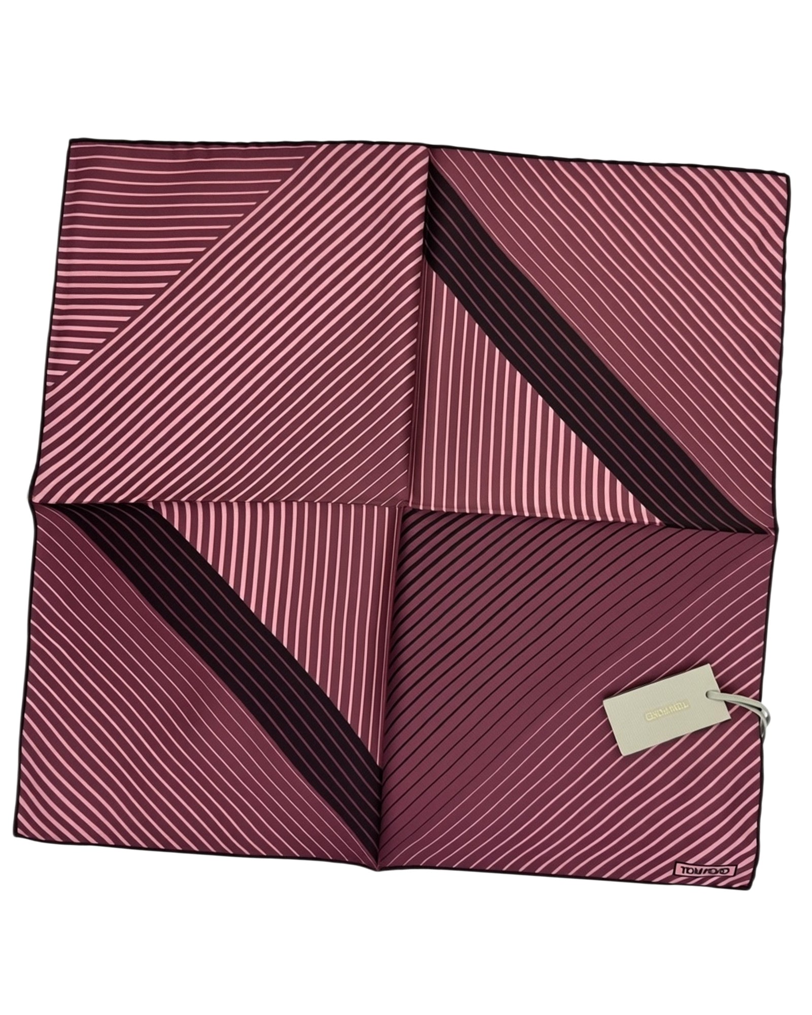 Tom Ford Silk Pocket Square Bordeaux Dust Pink Stripes