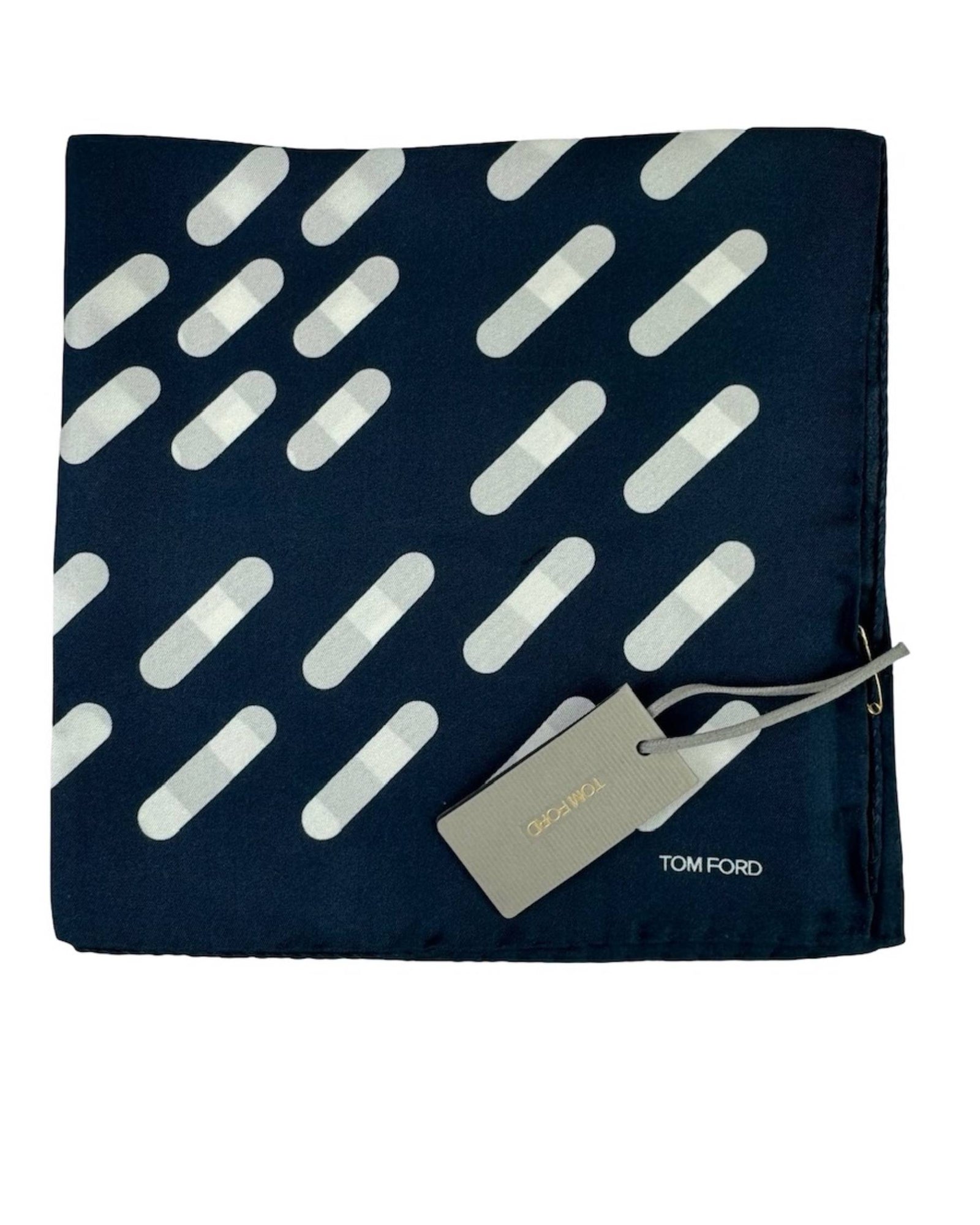 Tom Ford Silk Pocket Square Black White Rounded Dash