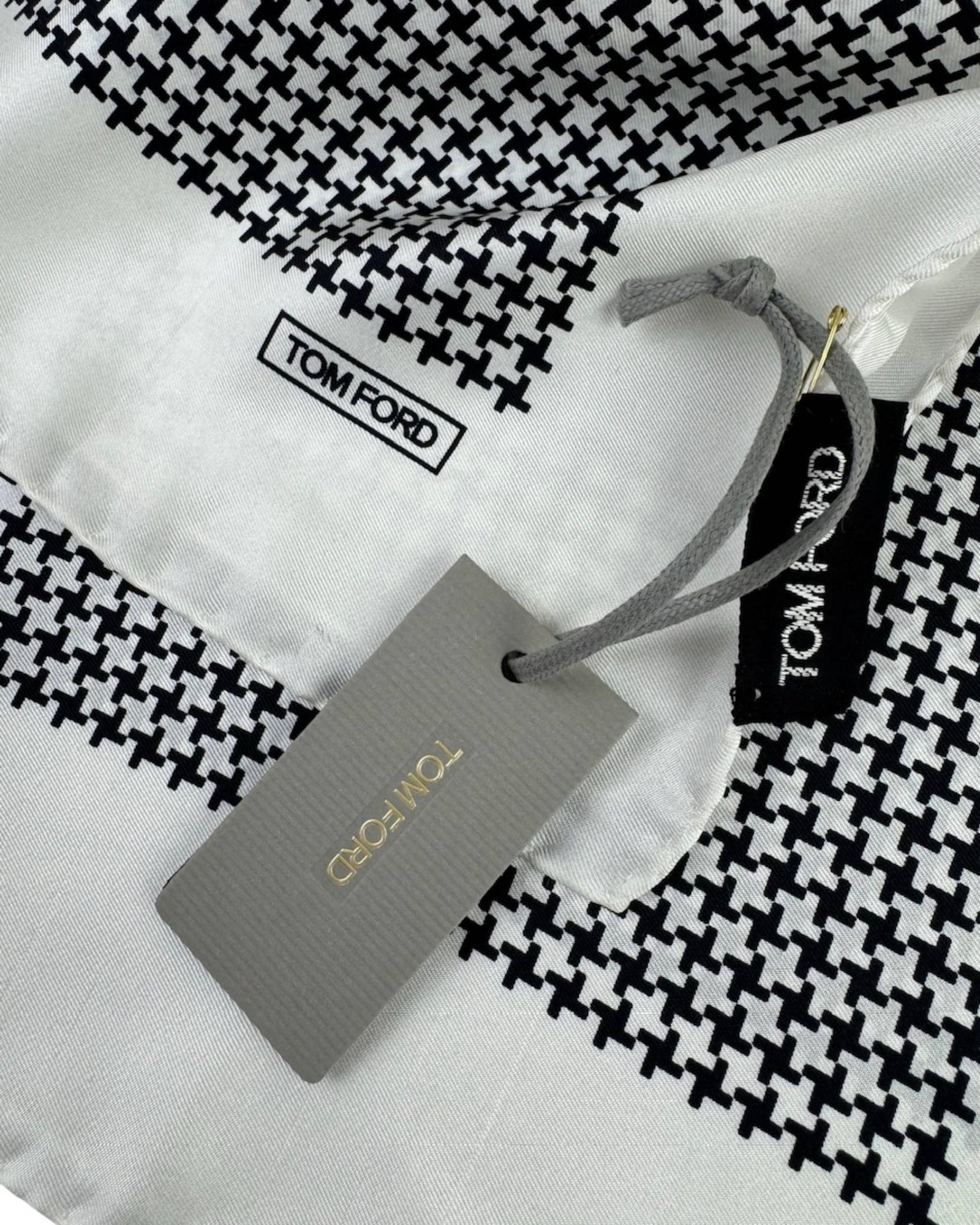 Tom Ford Silk Pocket Square Black White Houndstooth