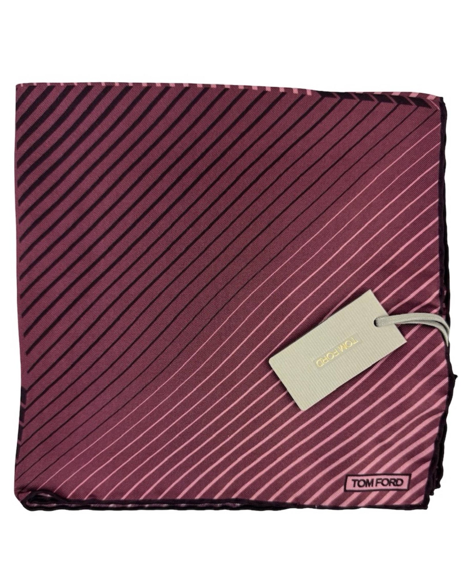 Tom Ford Silk Pocket Square Bordeaux Dust Pink Stripes