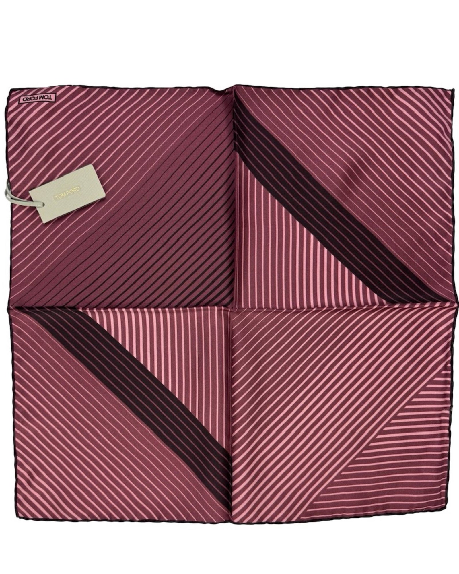 Tom Ford Silk Pocket Square Bordeaux Dust Pink Stripes