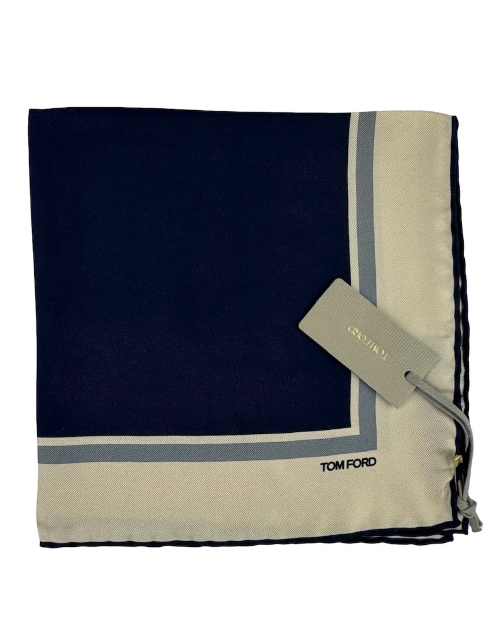 Tom Ford Silk Pocket Square Dark Navy White Color Block