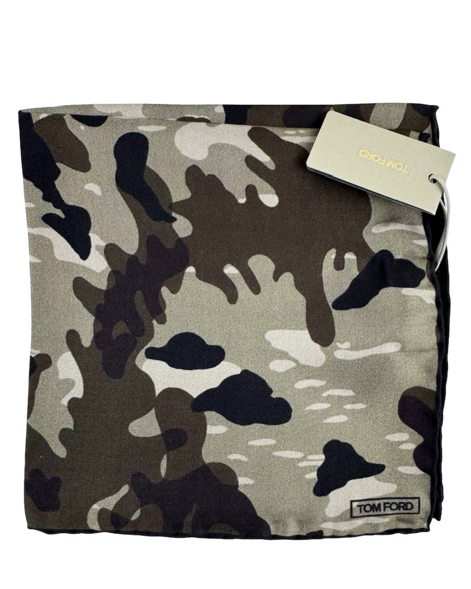 Tom Ford Silk Pocket Square Brown Taupe Black Camouflage