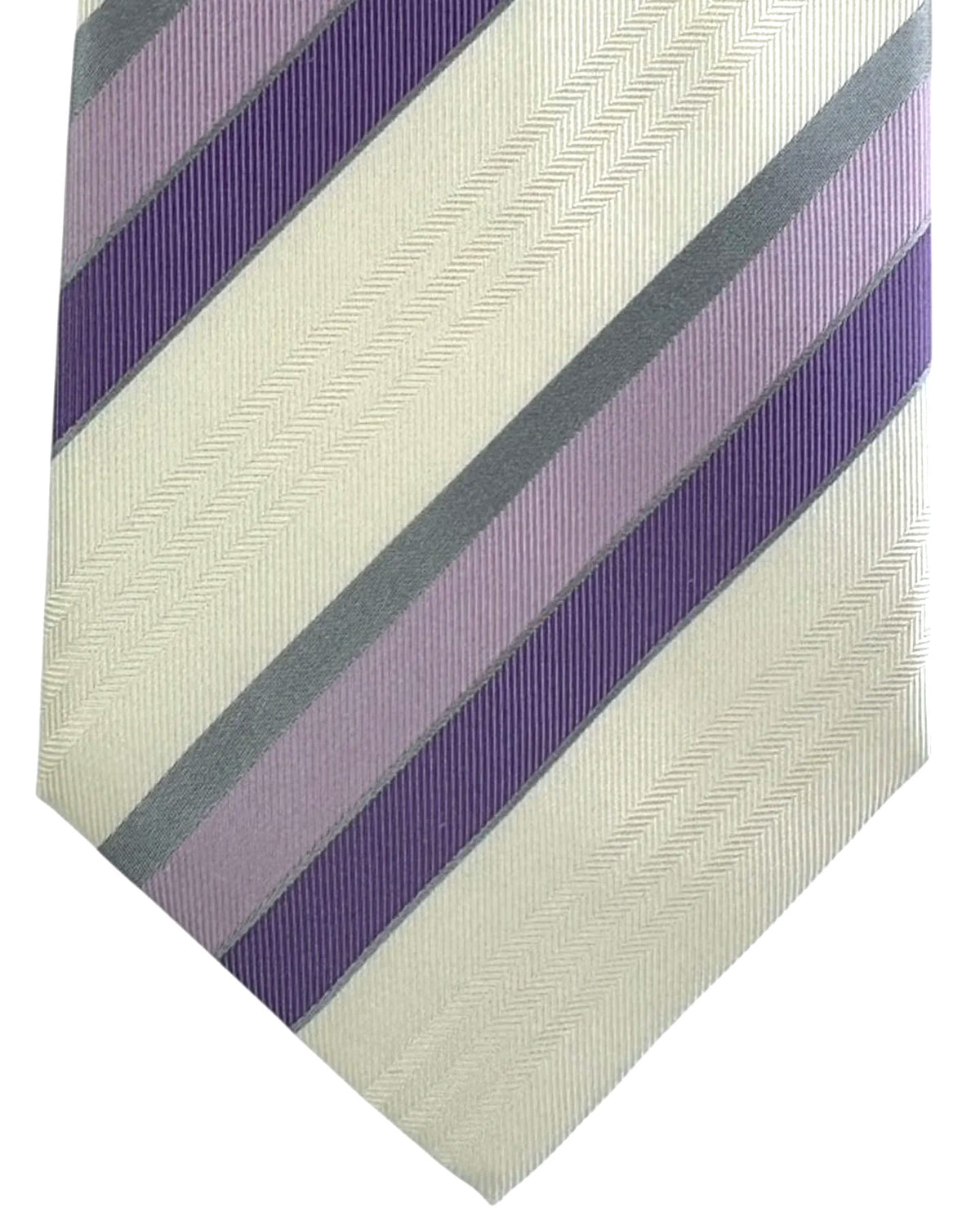 Valextra Silk White & Purple Striped Design - Wide Necktie