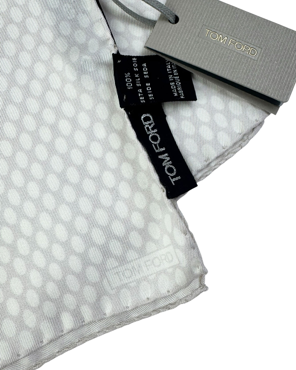 Tom Ford Silk Pocket Square White Gray Geometric New