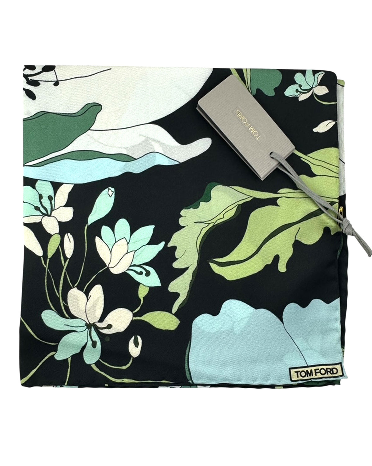 Tom Ford Pocket Square Black Sky Blue Green Abstact Floral