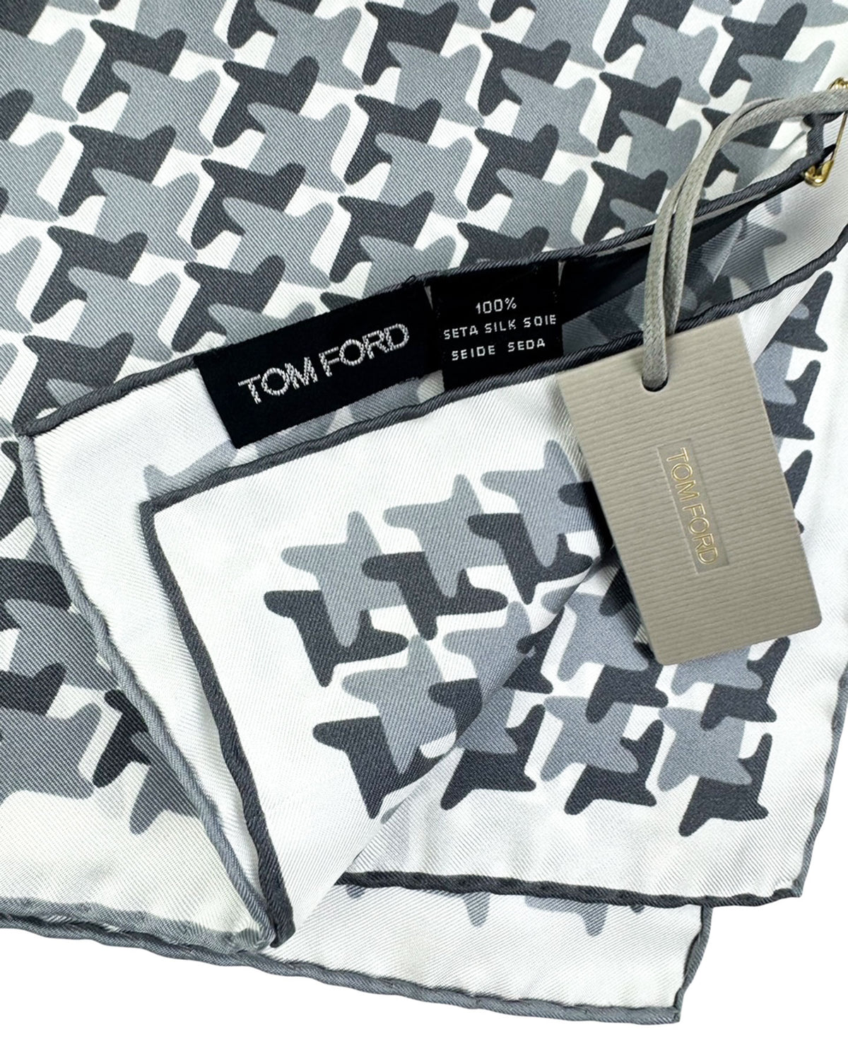 Tom Ford Pocket Square Gray Black Houndstooth