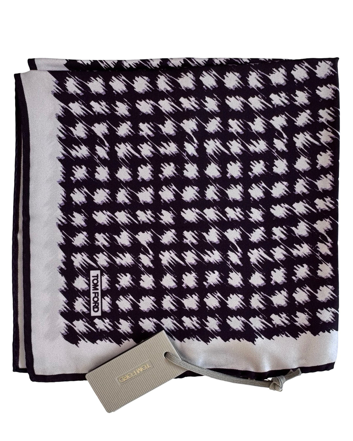Tom Ford Silk Pocket Square Black White Distressed Houndstooth