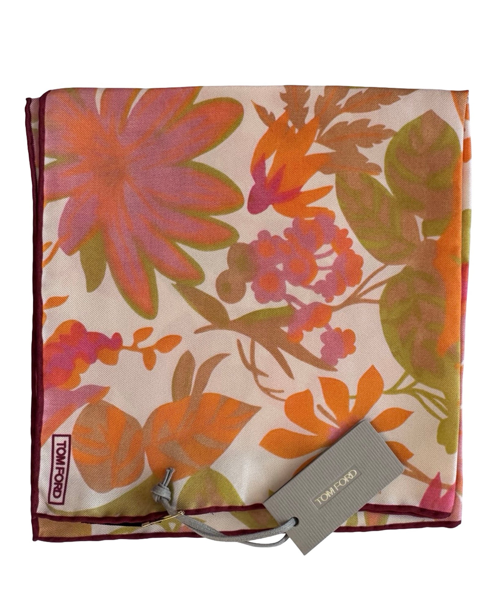 Tom Ford Silk Pocket Square Pink Orange Floral