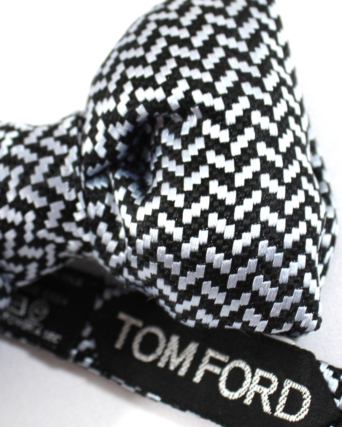 Tom Ford Silk Bow Tie Silver Black Herringbone