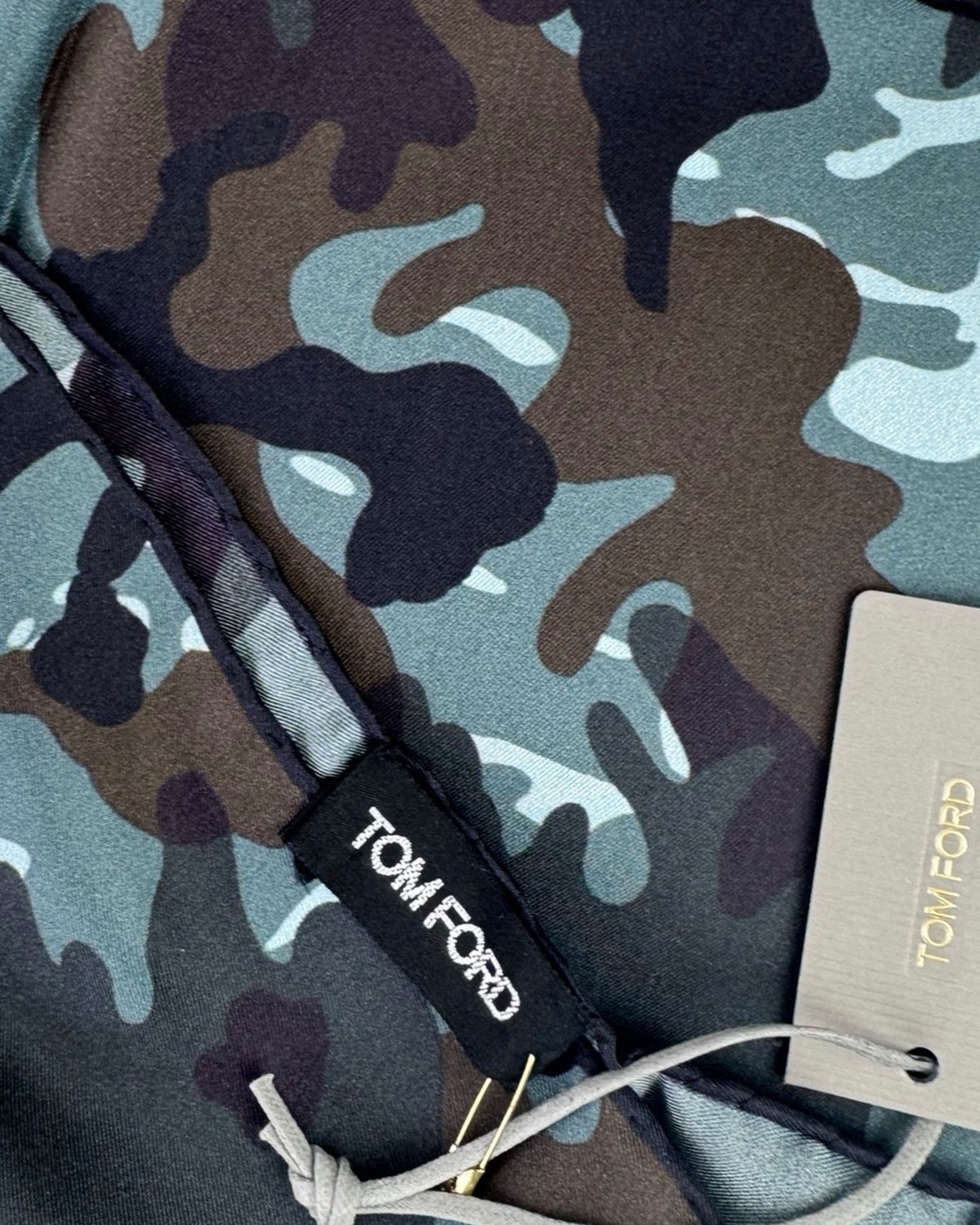 Tom Ford Silk Pocket Square Seagrass Gray Camo