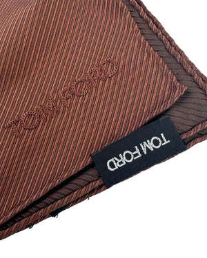 Tom Ford Pocket Square Brown Grosgrain Logo