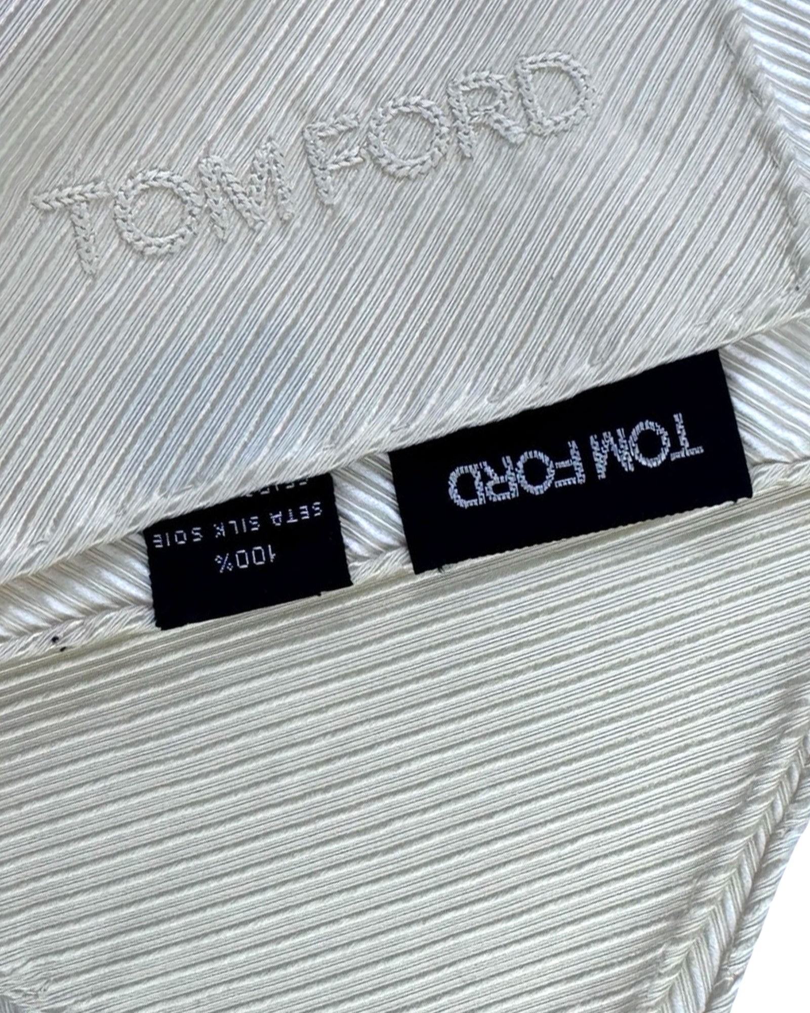 Tom Ford Silk Pocket Square Silver Grosgrain