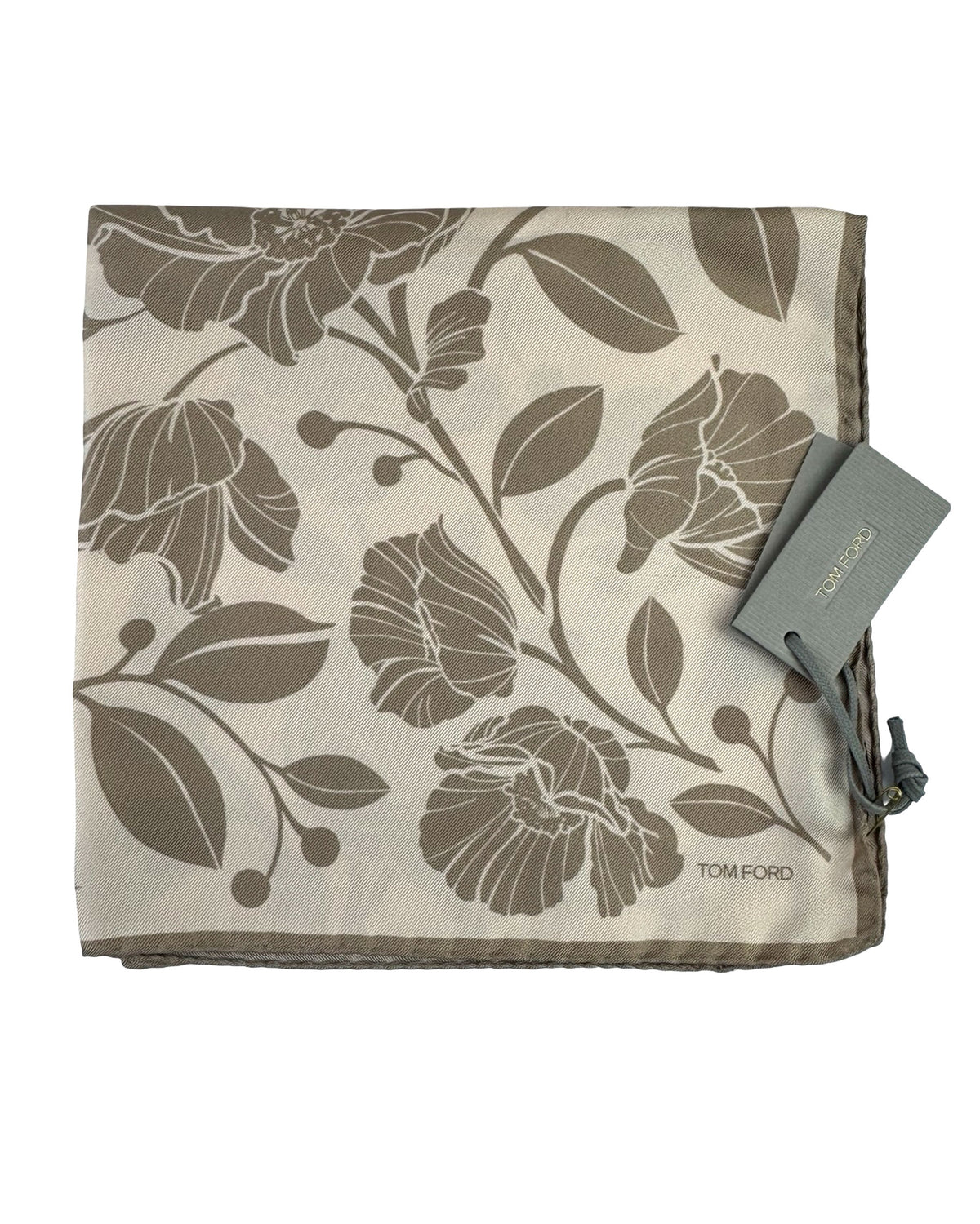 Tom Ford Silk Pocket Square Gray Floral