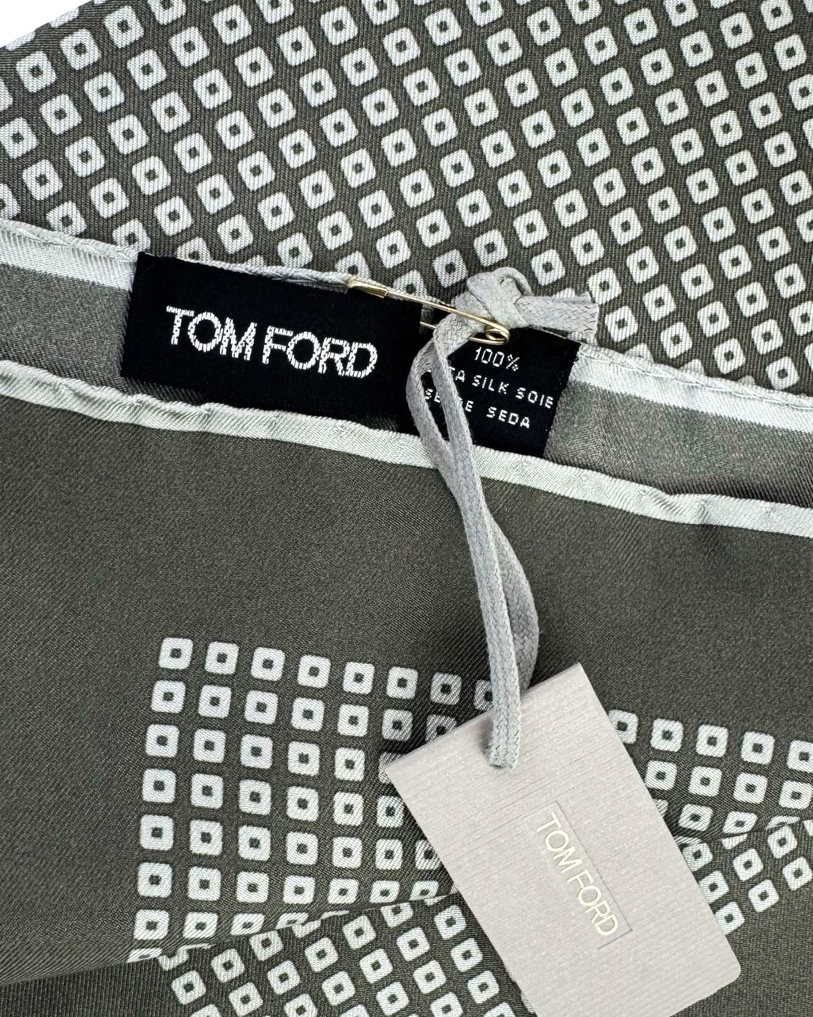 Tom Ford Silk Pocket Square Gray Geometric
