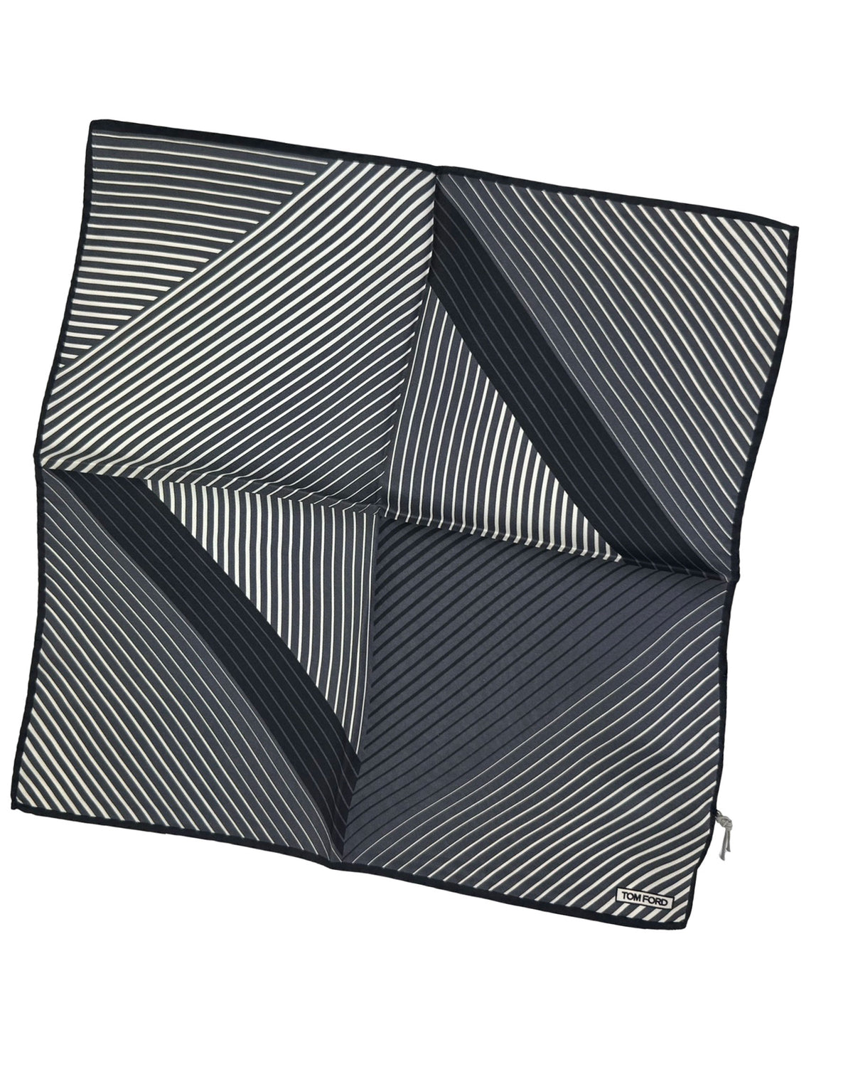 Tom Ford Silk Pocket Square Gray Black 3D Geometric Stripes Pattern