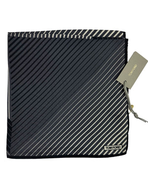 Tom Ford Silk Pocket Square Gray Black 3D Geometric Striped Triangles Shapes