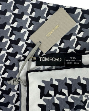 Tom Ford Silk Pocket Square White Gray Black Houndstooth