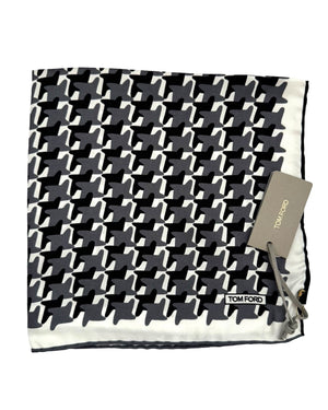 Tom Ford Silk Pocket Square White Gray Black Houndstooth