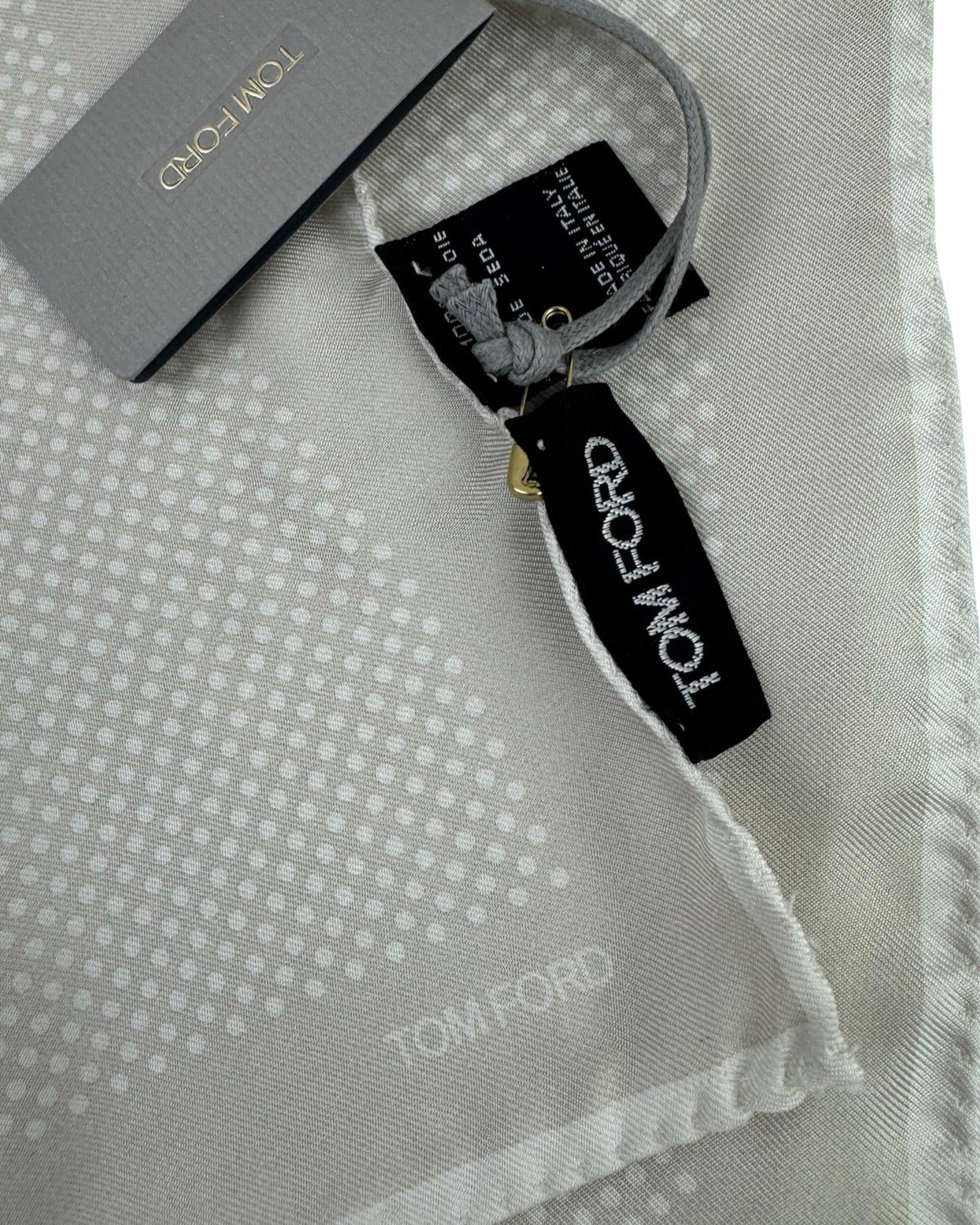 Tom Ford Silk Pocket Square Tan Gray Dots